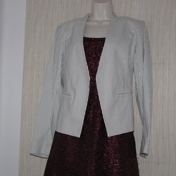 Theory Cotton Blend White Striped Blazer Coat Women Size Size:6 - Picture 1 of 5
